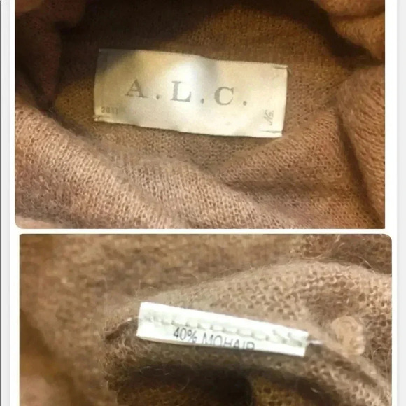 ALC SWEATER  TAN MO HAIR COWL NECK SHEER     LONG SLEEVE HIGH LOW SIZE SMALL - Picture 6 of 9
